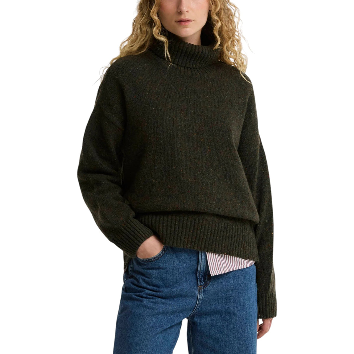 Maglione Stanford a collo alto con risvolto in lana screziata