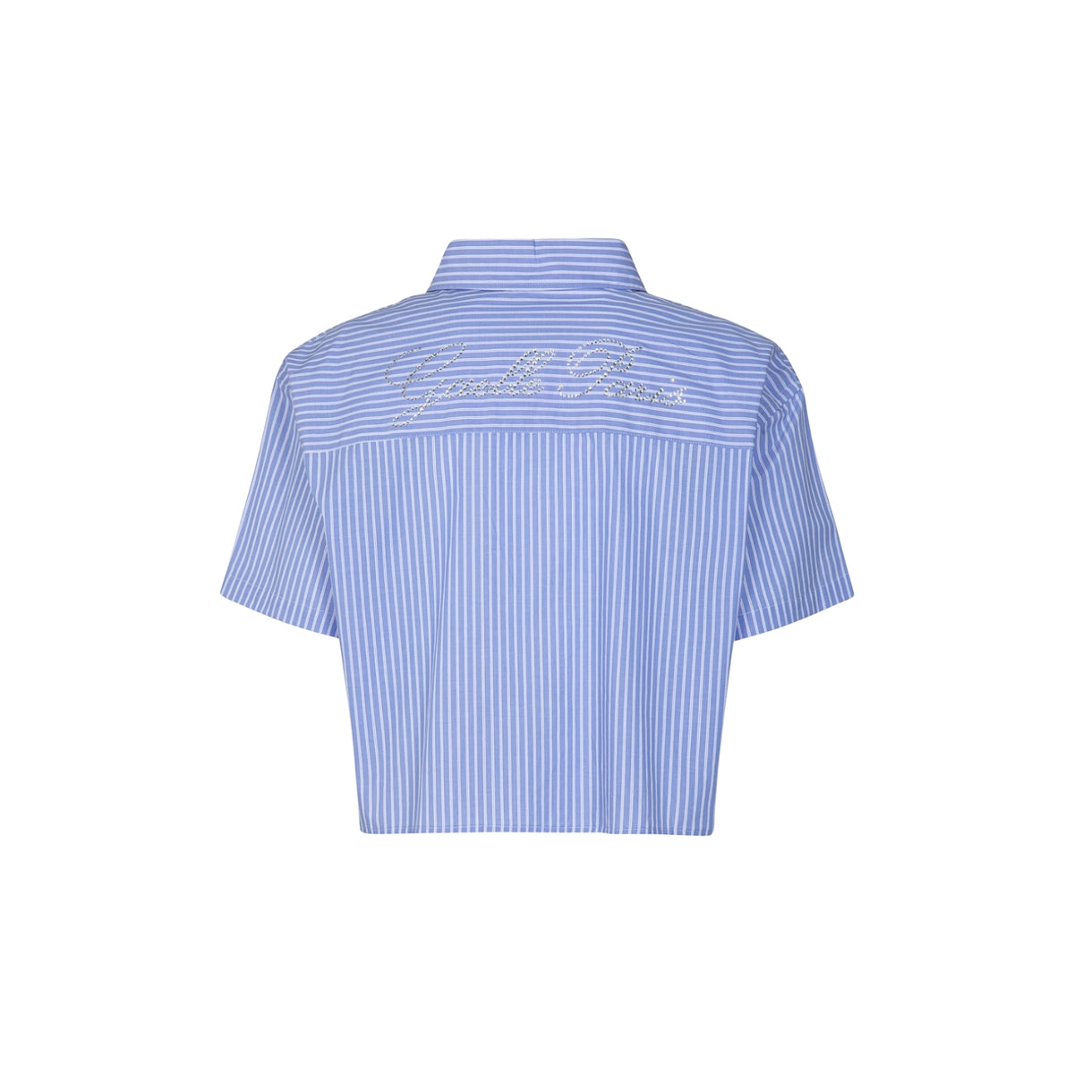 Camicia a righe con scritta strass sul retro - Blu