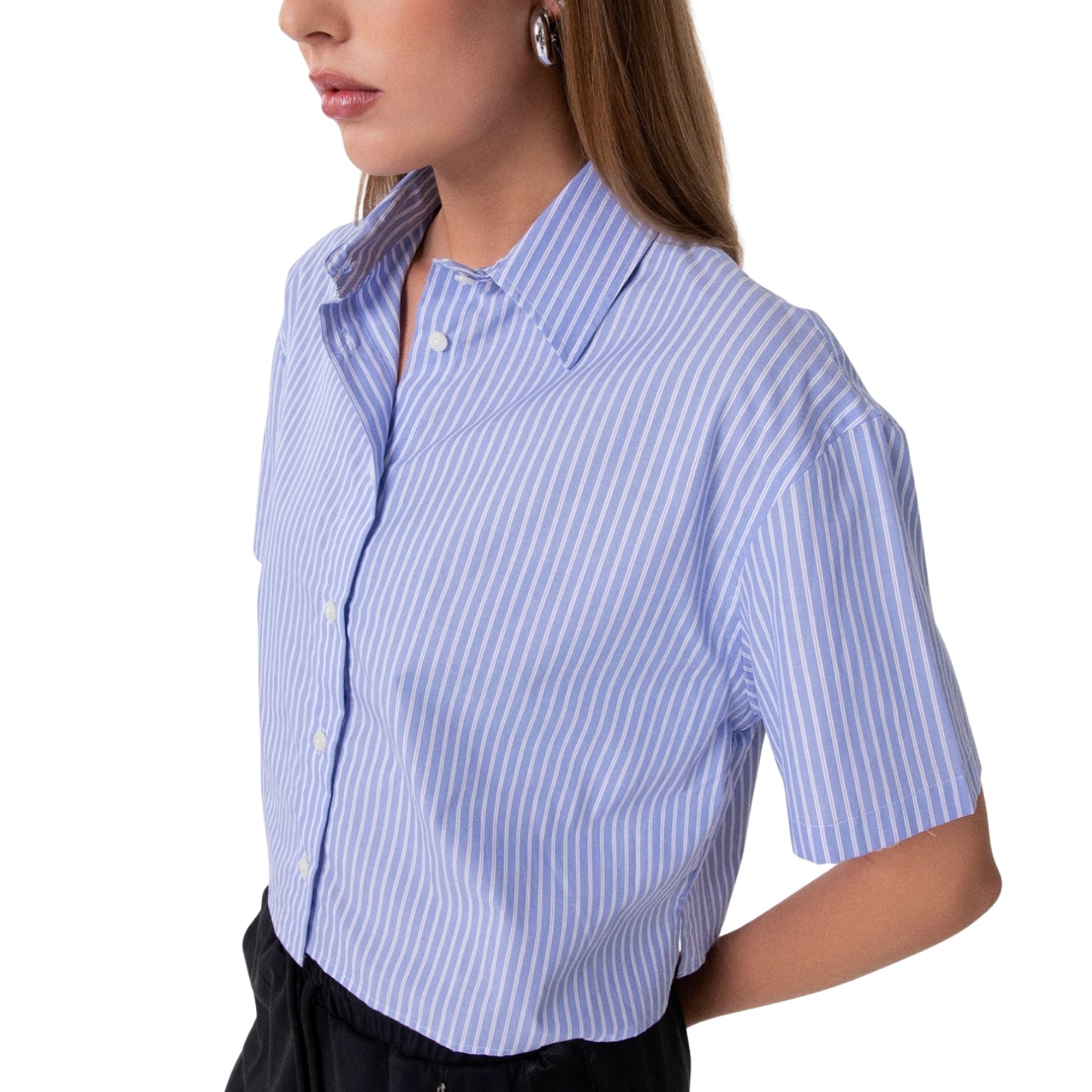 Camicia A Mezza Manica In Bastonetto Di Cotone