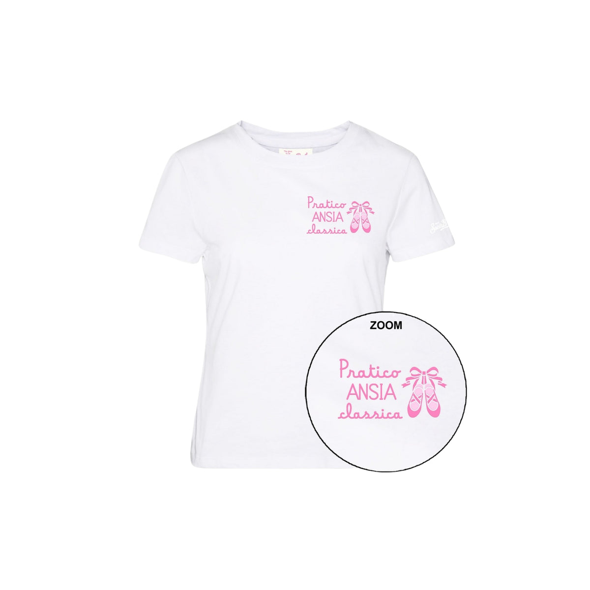 T-shirt Emilie con didascalia ironica ricamata - Bianco