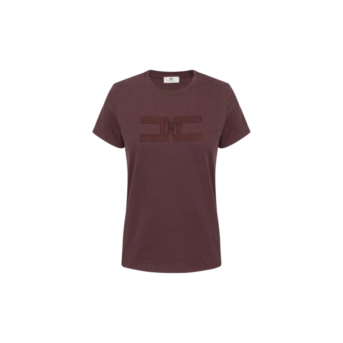 T-shirt manica corta con logo ricamato in tono - Merlot
