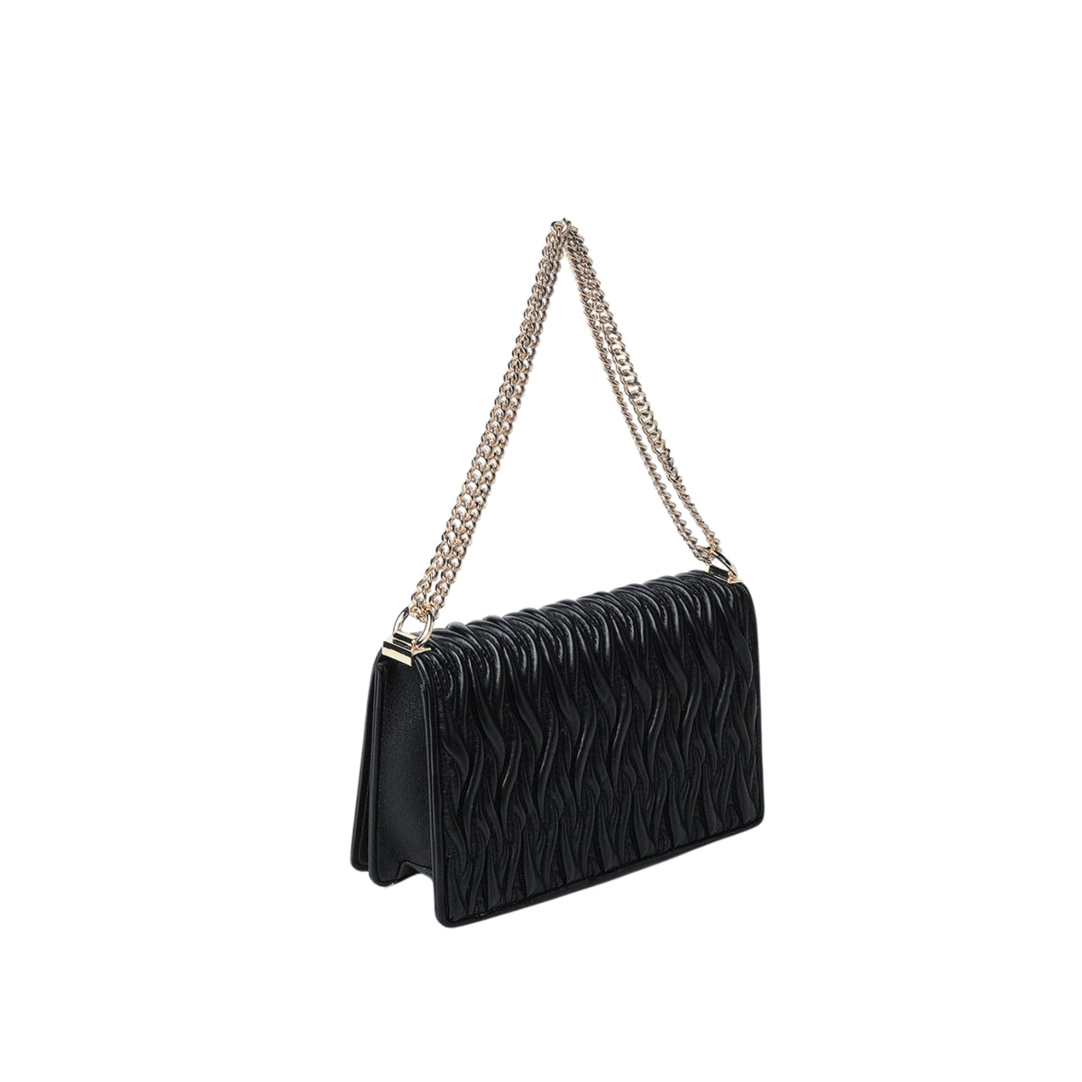 Borsa shoulder strap plissé con logo - Nero