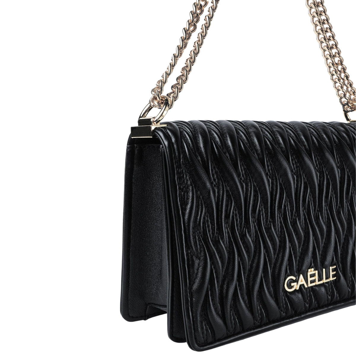 Borsa shoulder strap plissé con logo - Nero