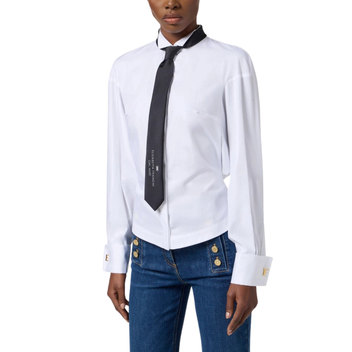 Camicia con collo smoking e baschina stile gilet - Bianco