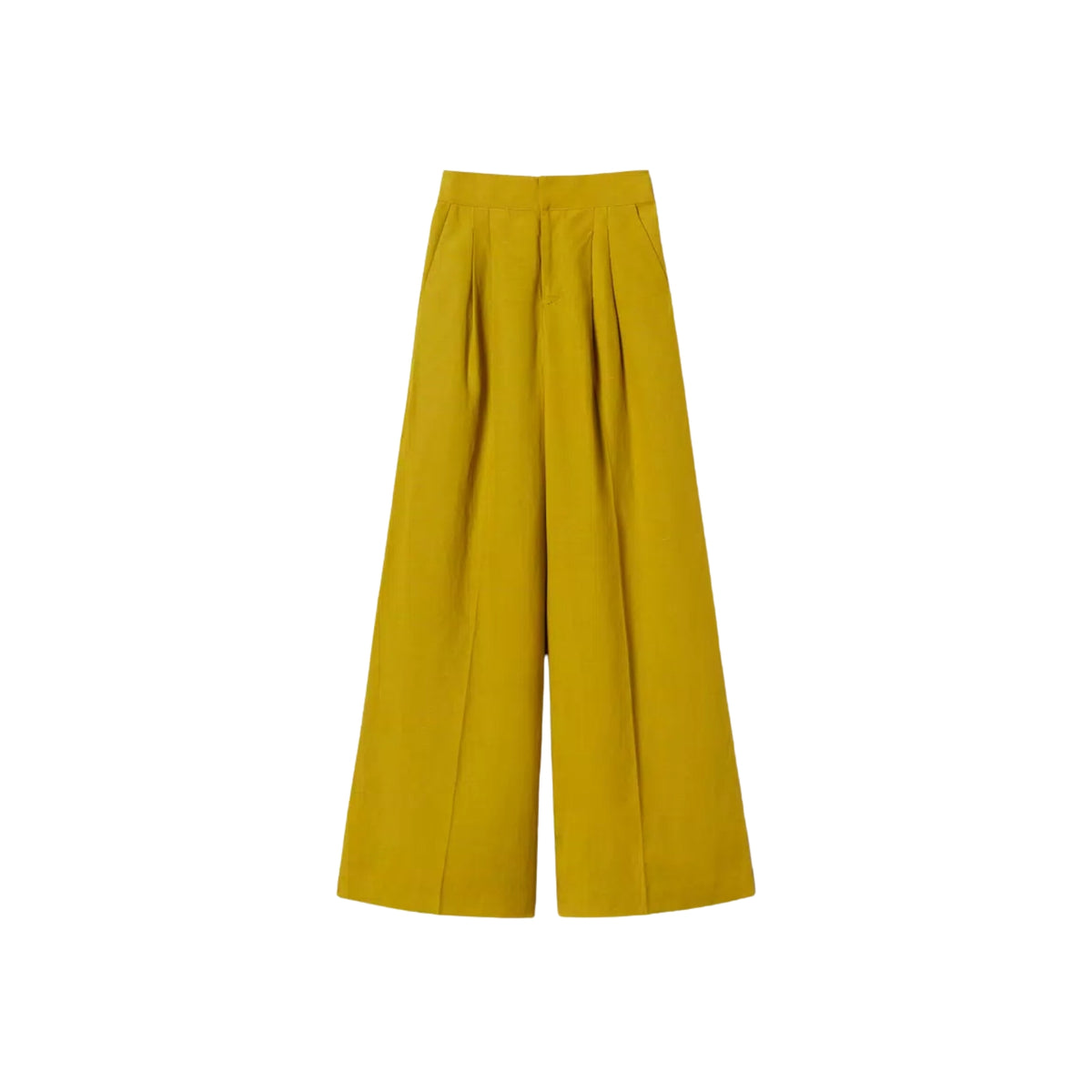 Pantalone in misto lino e lyocell con pieghe - Avocado