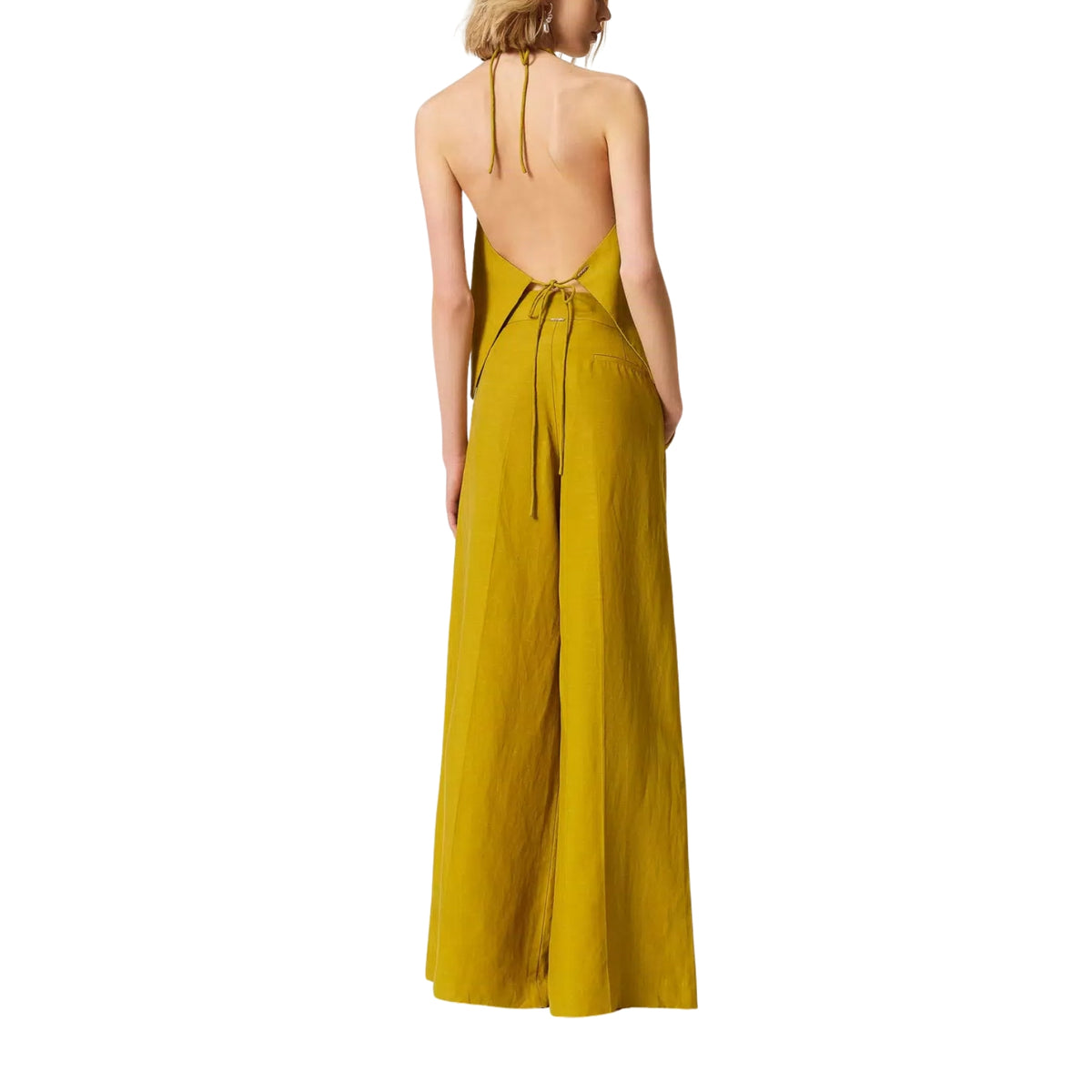 Pantalone in misto lino e lyocell con pieghe - Avocado