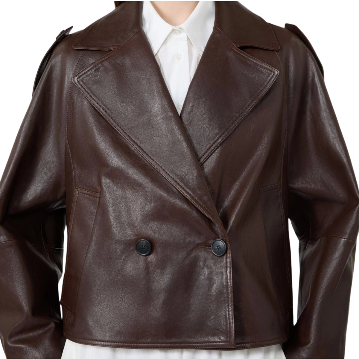 Giacca boxy caban in nappa lavata - Cioccolato