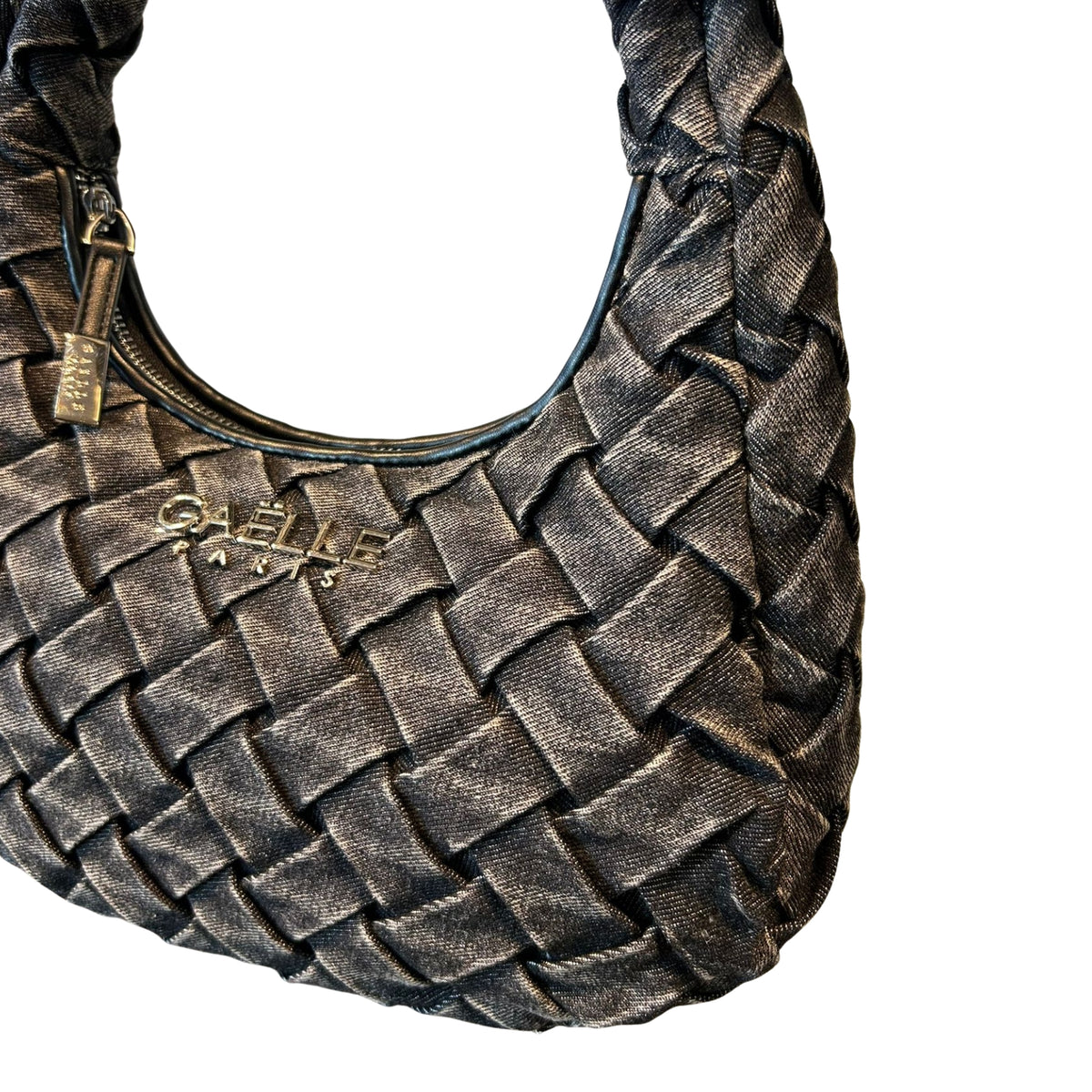 Borsa Maxi Hobo in denim plissé - Nero
