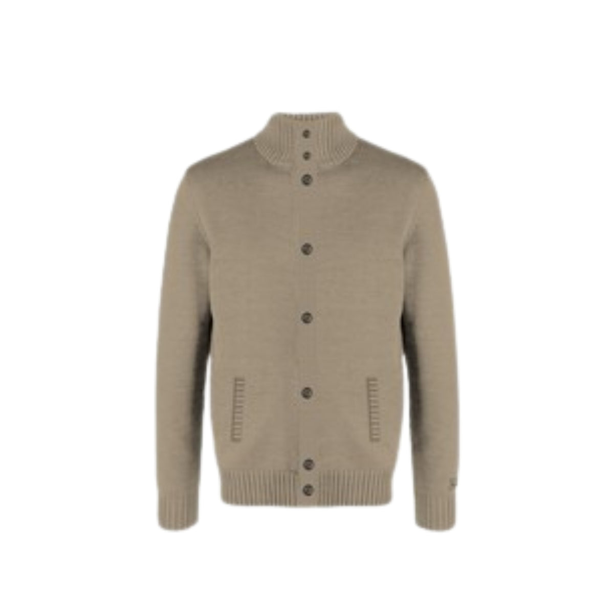 Cardigan Galway in lambswool a coste - Kaki