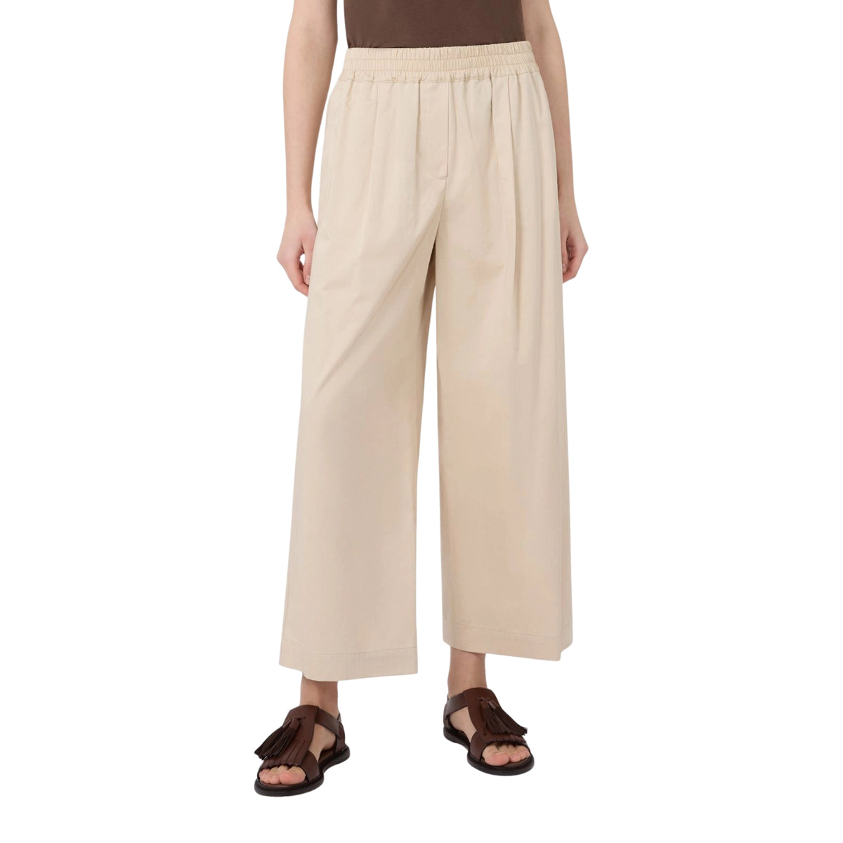 Pantalone cropped gamba larga - Beige