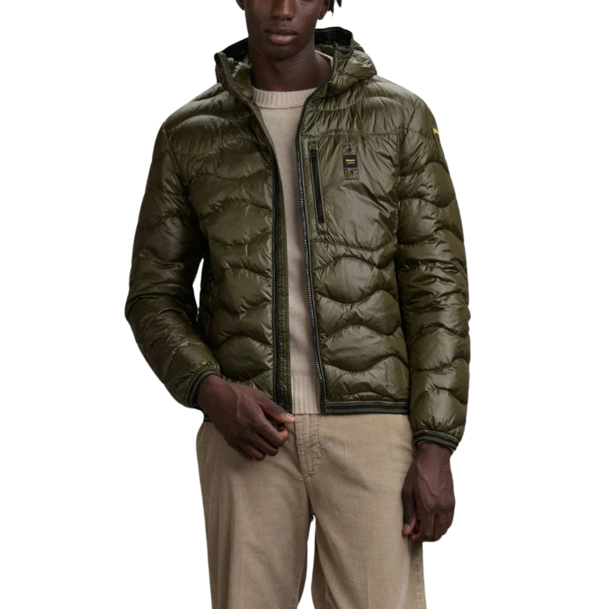 Piumino trapuntato ad onde con taschina - Verde