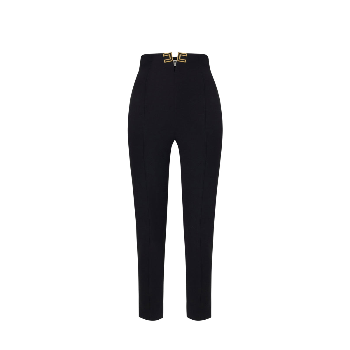 Pantalone in doppio crêpe con apertura a V - Nero