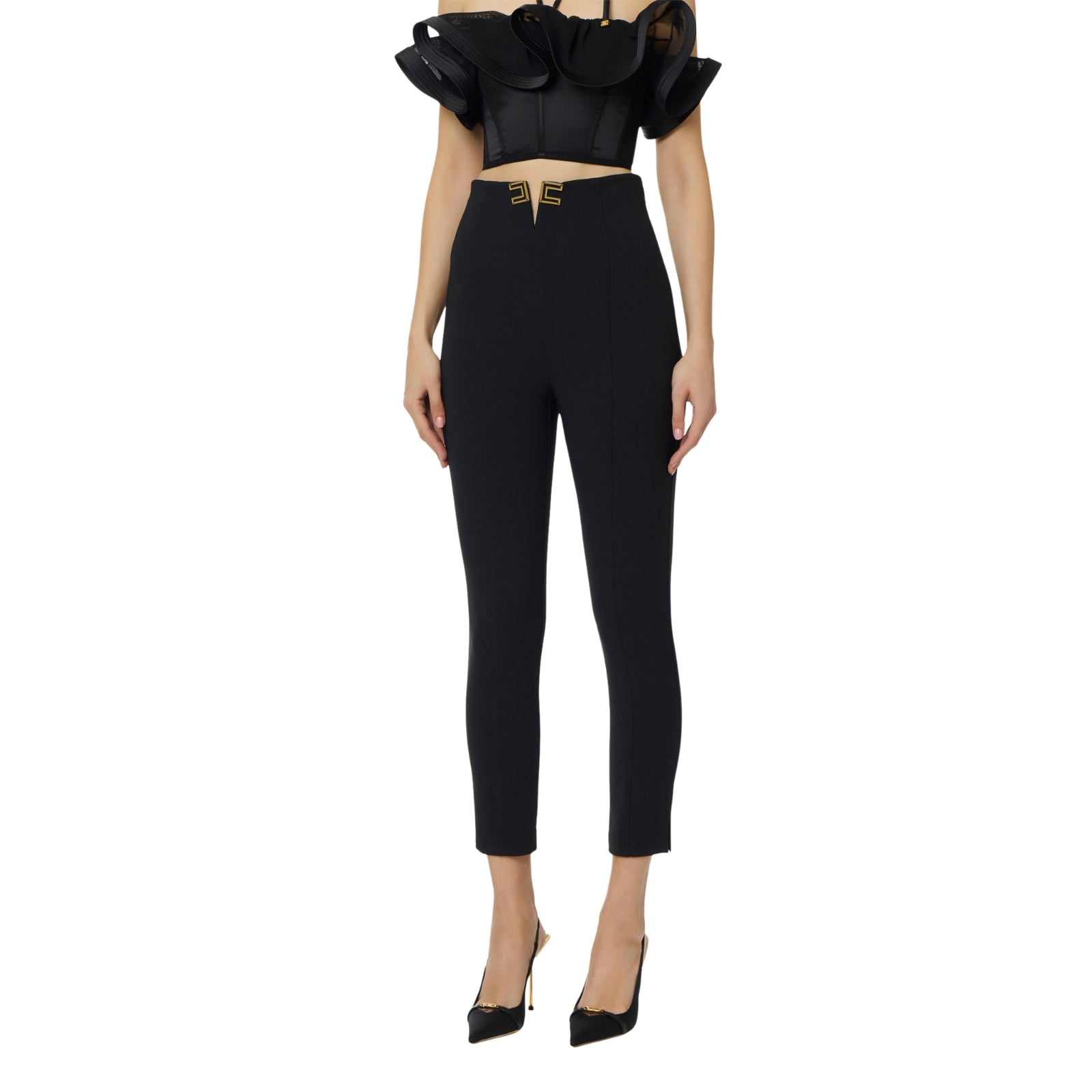 Pantaloni in doppio crêpe stretch con dettagli logo