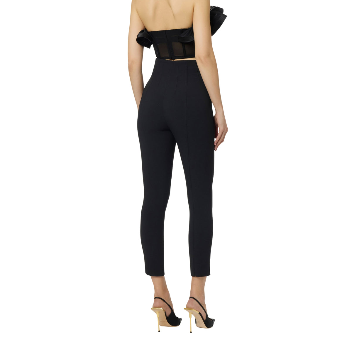 Pantalone in doppio crêpe con apertura a V - Nero