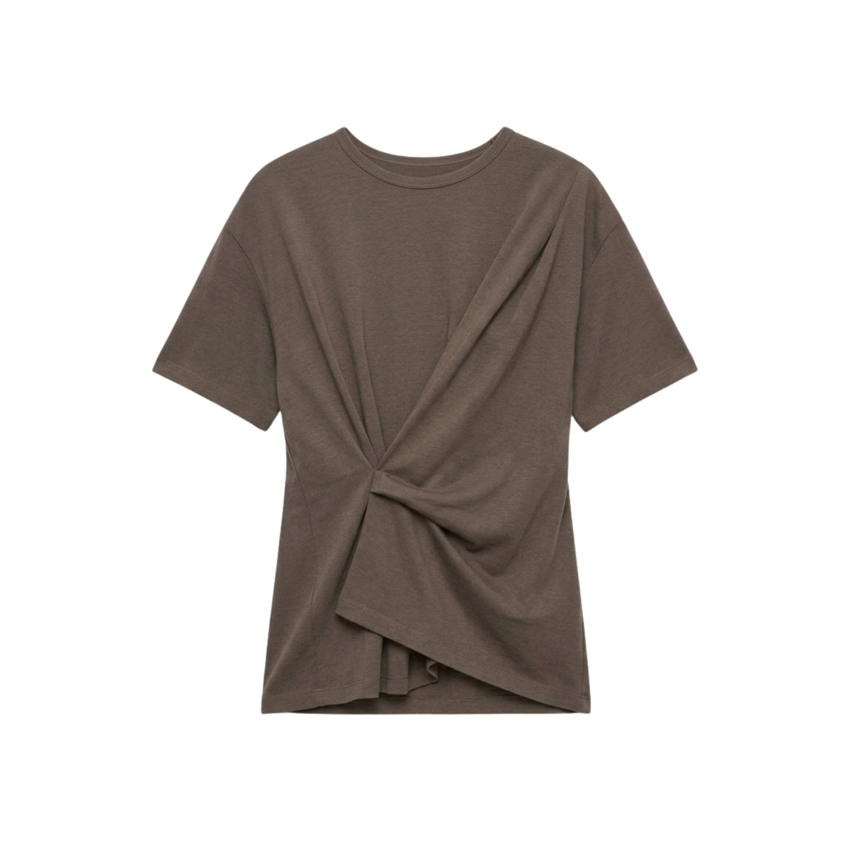 T-shirt con nodo drappeggiato sul fianco - Fango