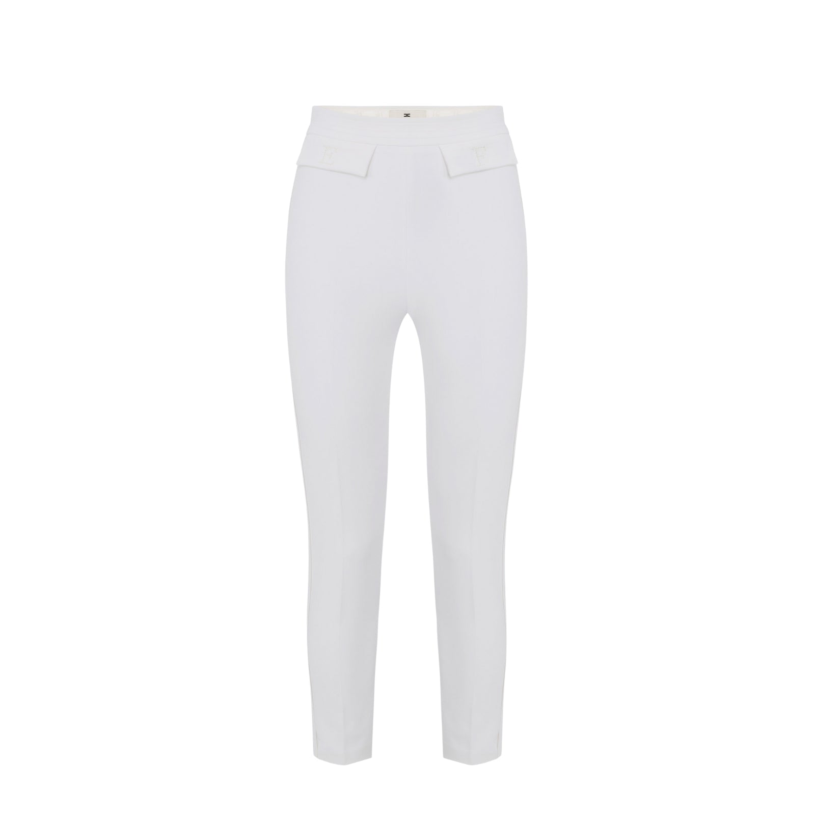 Pantaloni in doppio crêpe stretch con logo ricamato - AVORIO