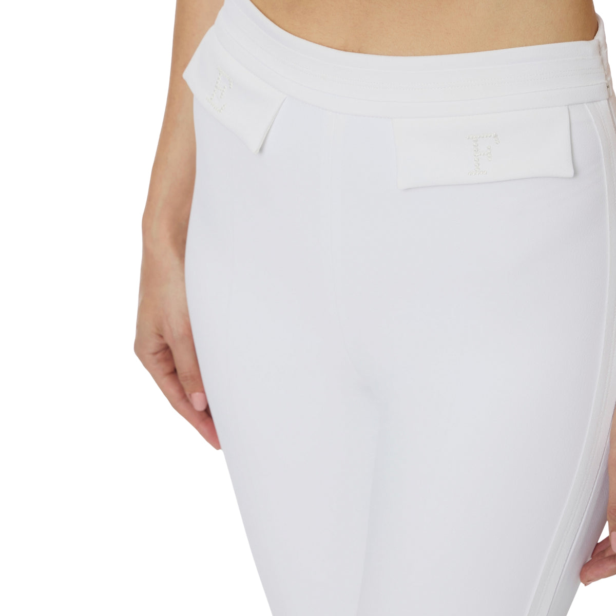 Pantalone in doppio crêpe con cuciture a vista - Avorio