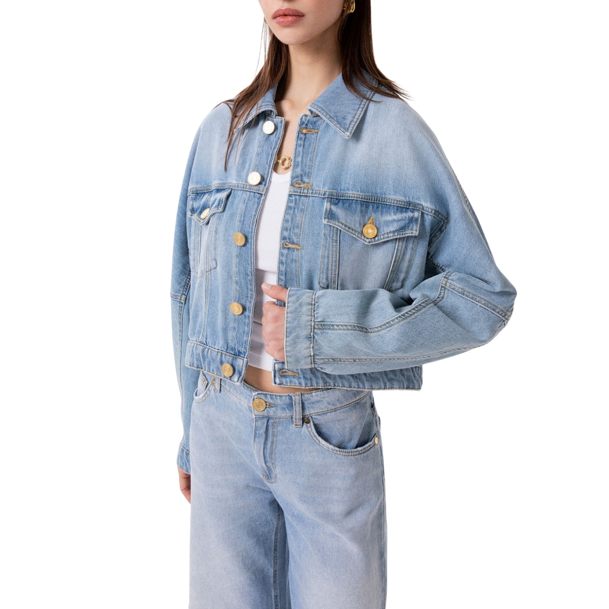 Giubbotto Trucker crop in denim - Blu