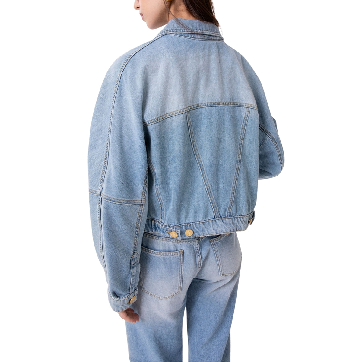 Giubbotto Trucker crop in denim - Blu