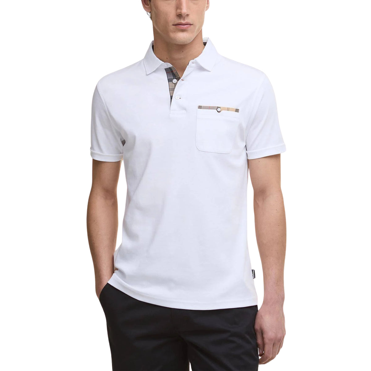 Polo Corpatch in cotone interlock con tartan - Bianco