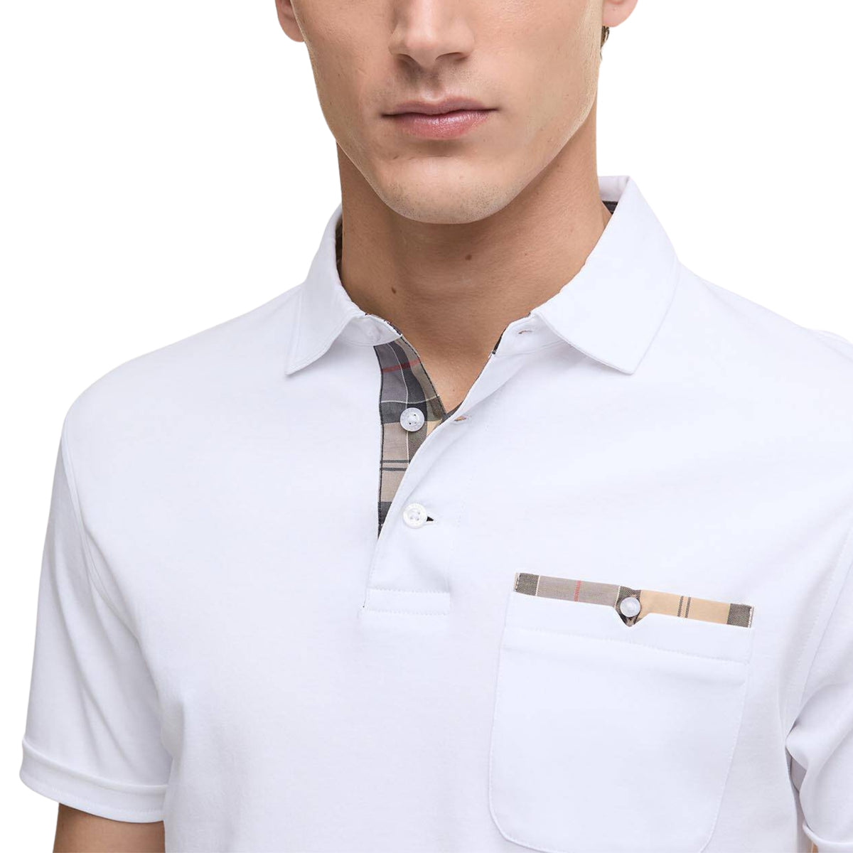 Polo Corpatch in cotone interlock con tartan - Bianco