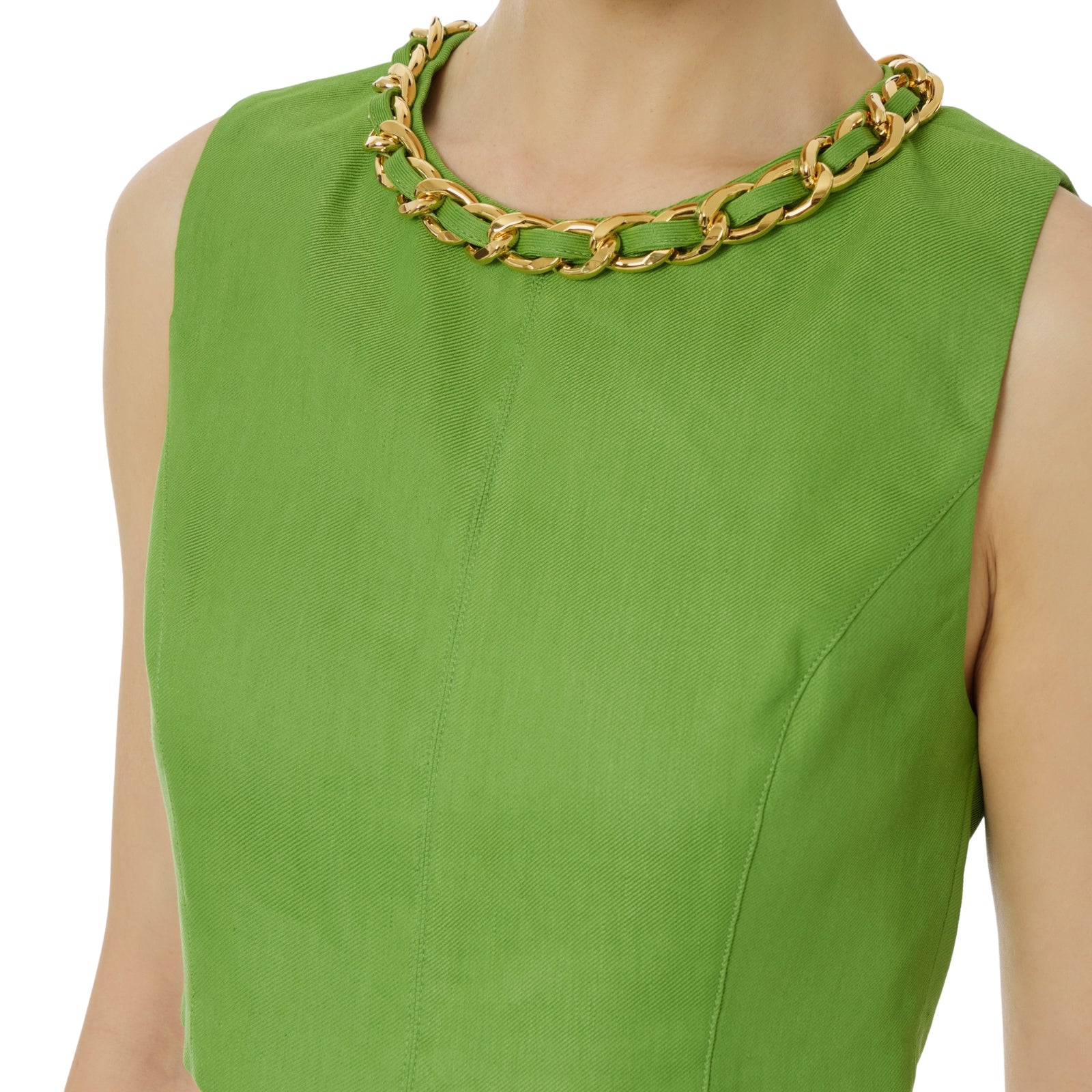 Top in misto lino con catena gioiello - VERDE