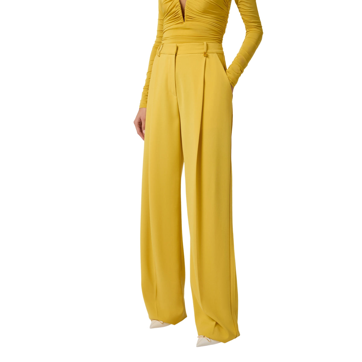 Pantalone in crêpe con charm logo - Giallo