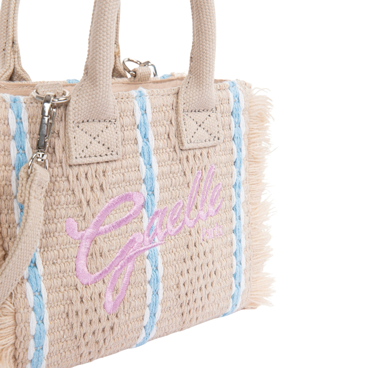 Mini Shopper con ricamo firma rosa - Beige