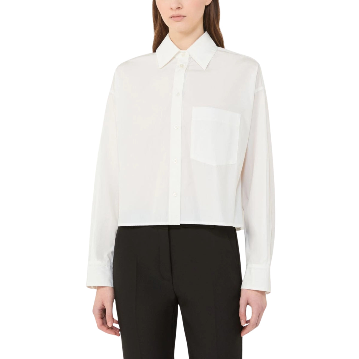 Camicia crop in popeline con pieghe sul retro - Bianco