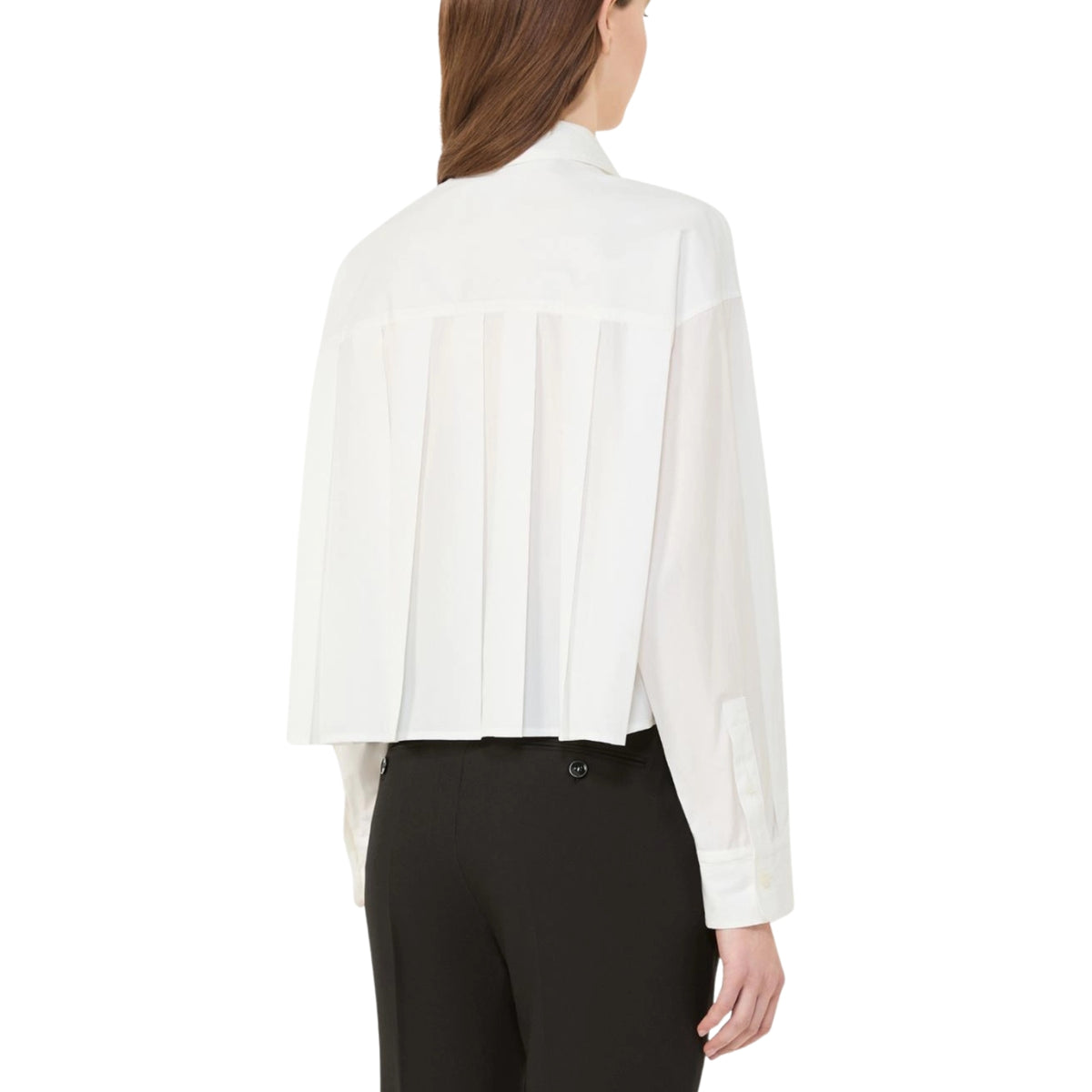 Camicia crop in popeline con pieghe sul retro - Bianco