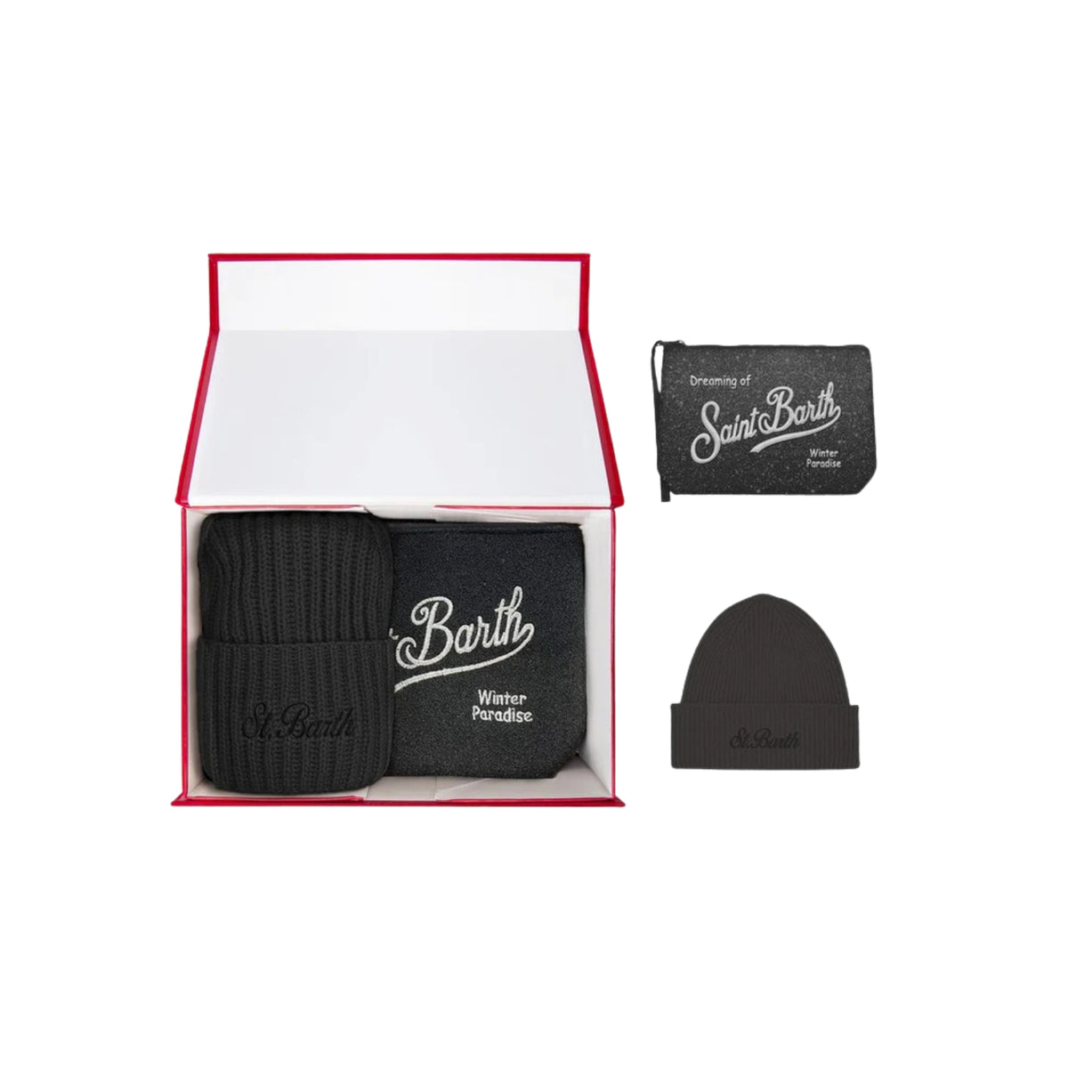 Coordinato Christmas Box con pochette e berretto - Nero