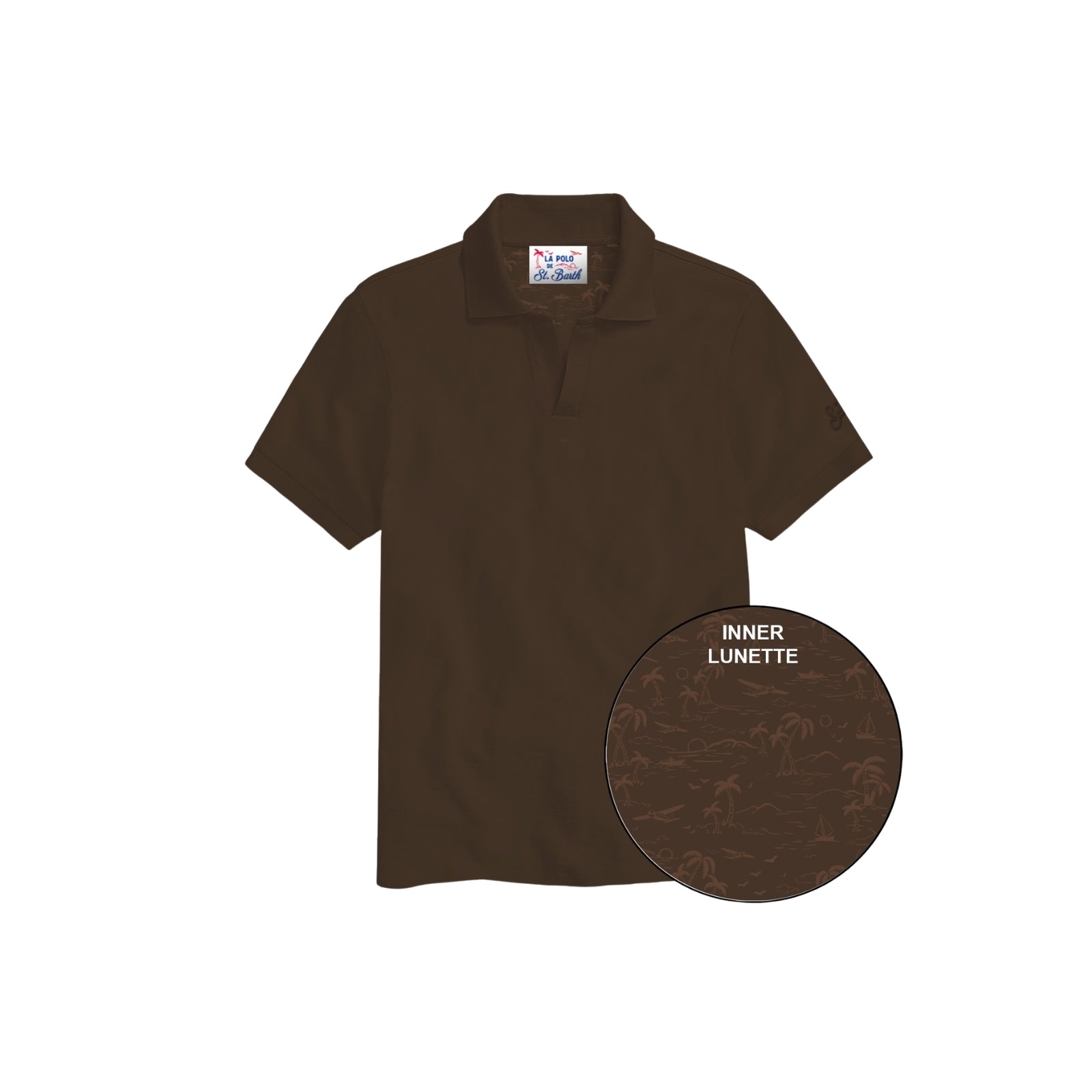 Polo Charles in piquet di cotone bianco senza bottoni - MARRONE
