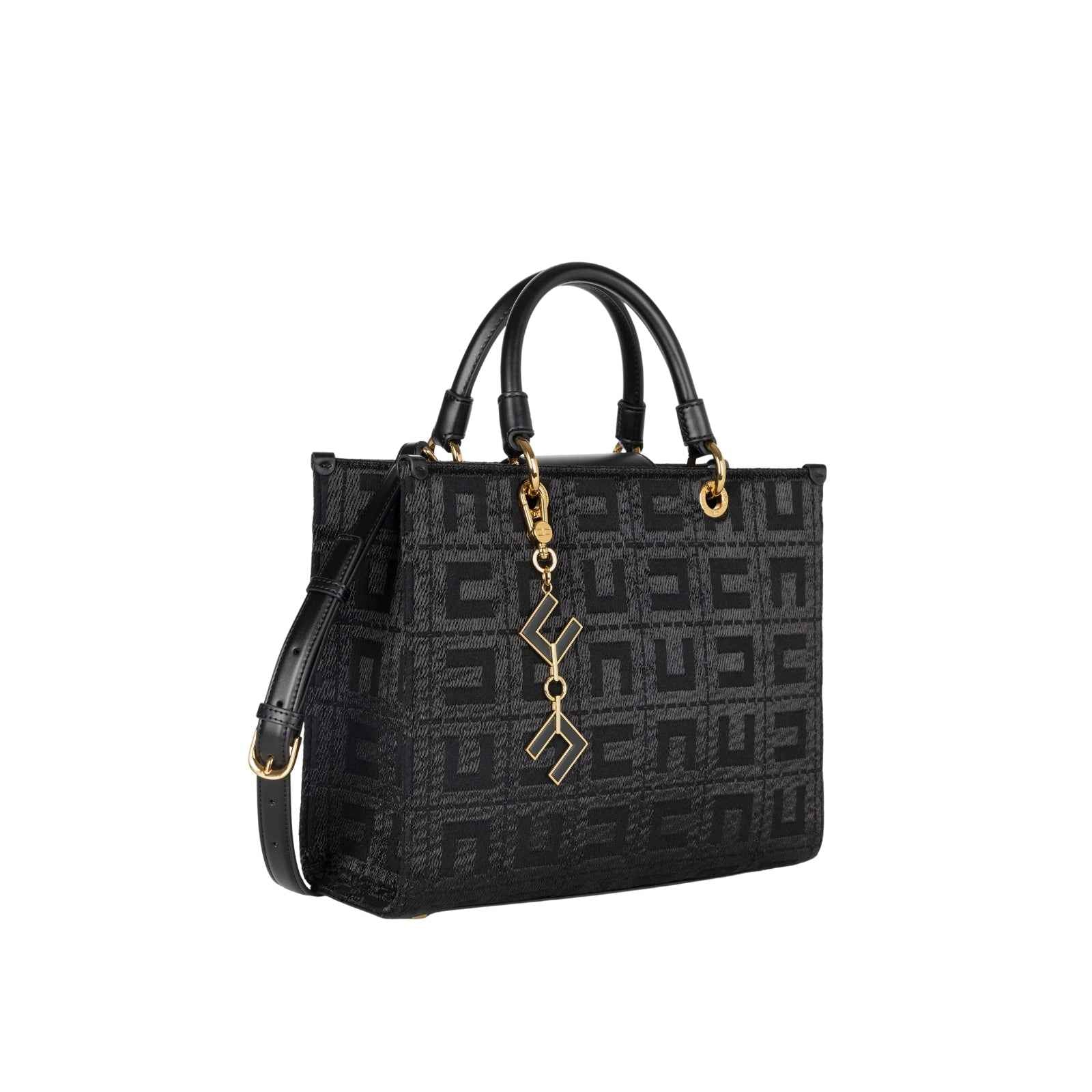 Borsa  in tessuto jacquard con charms logo