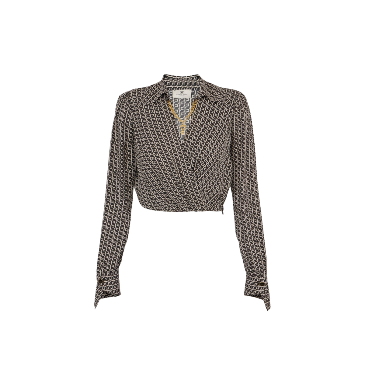 Camicia cropped con dettaglio gioiello a catena - Nero