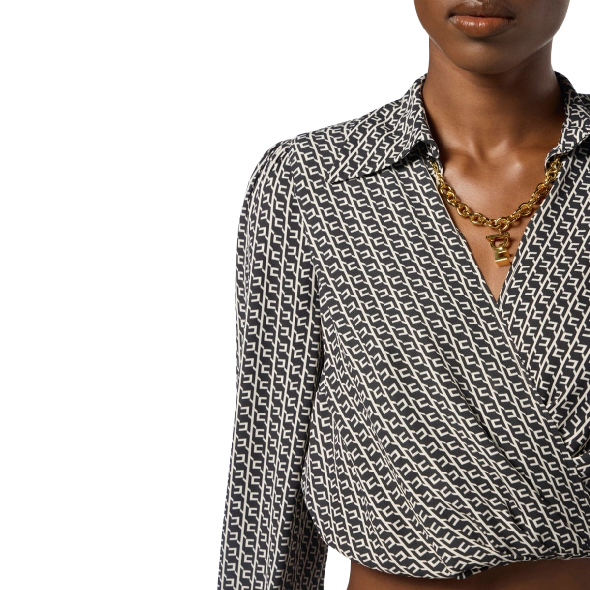 Camicia cropped con dettaglio gioiello a catena - Nero