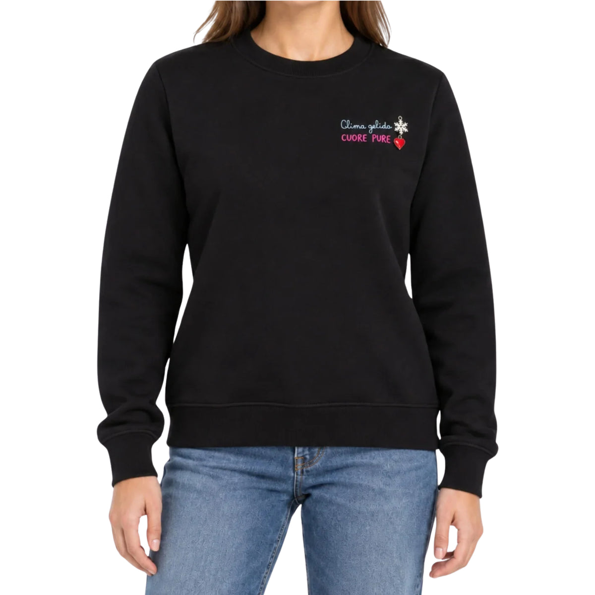 Felpa Stardust con stampa Clima gelido Cuore pure