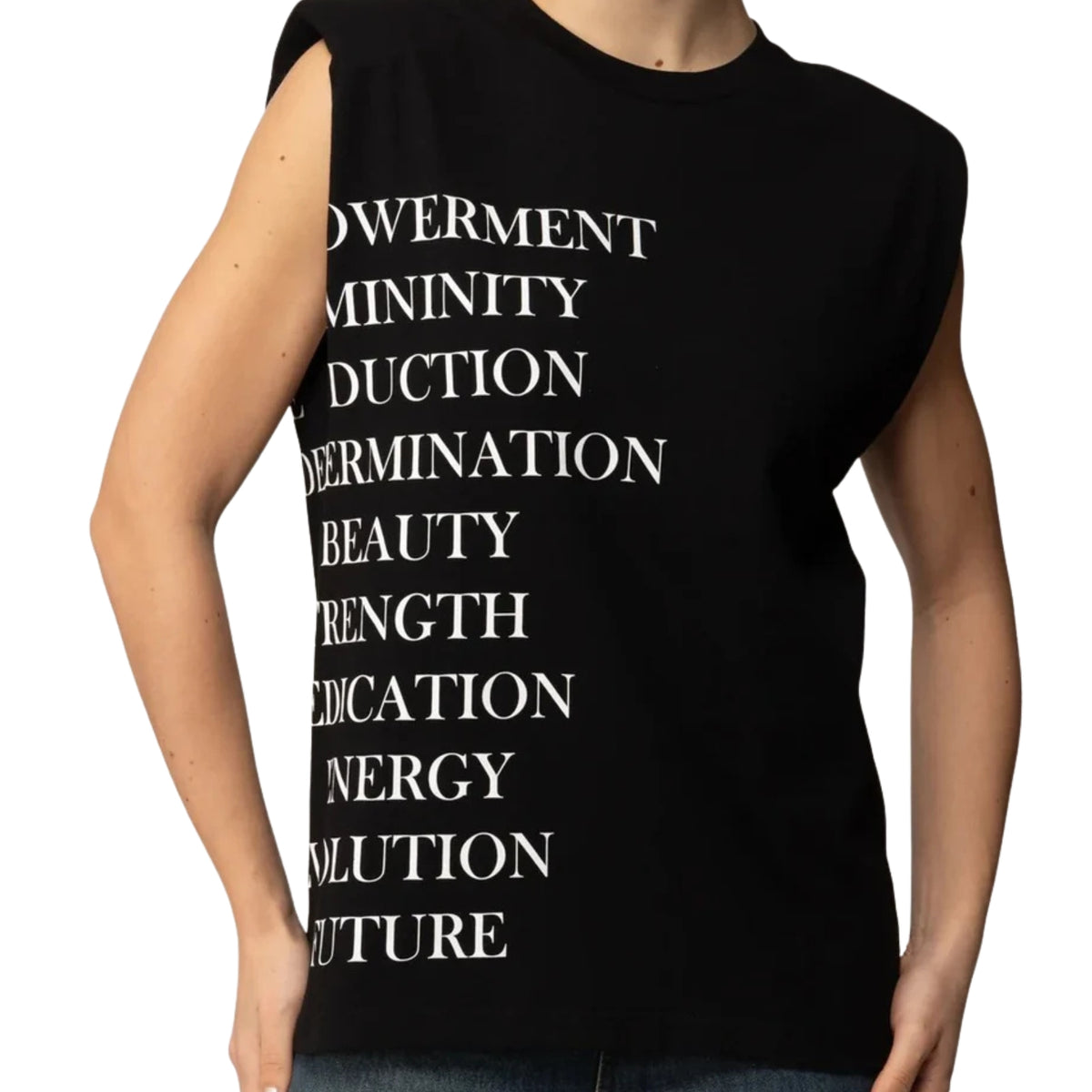 T-shirt smanicata con stampa logo sul retro - Nero