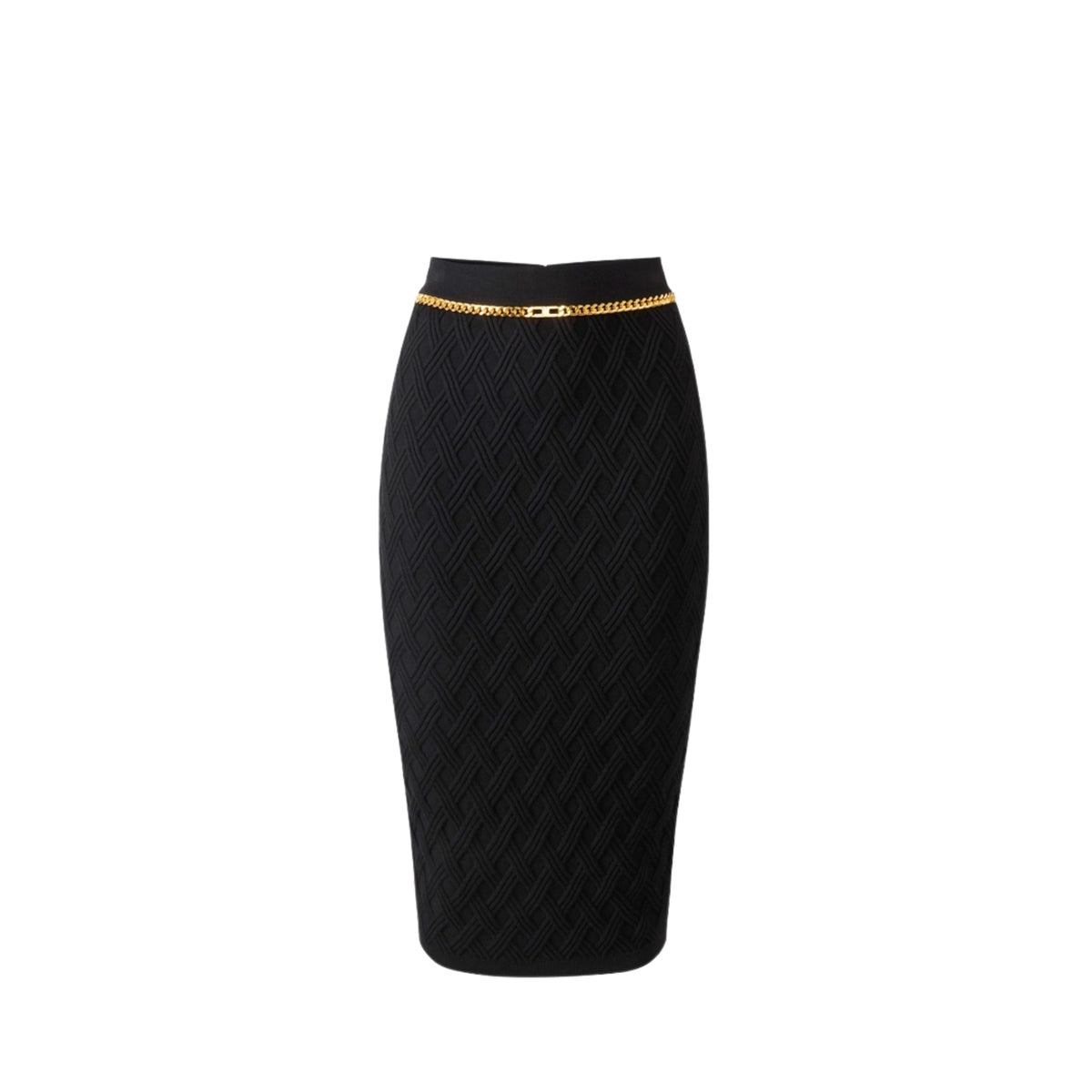 Gonna Midi in maglia a rombi con cintura gioiello - Nero