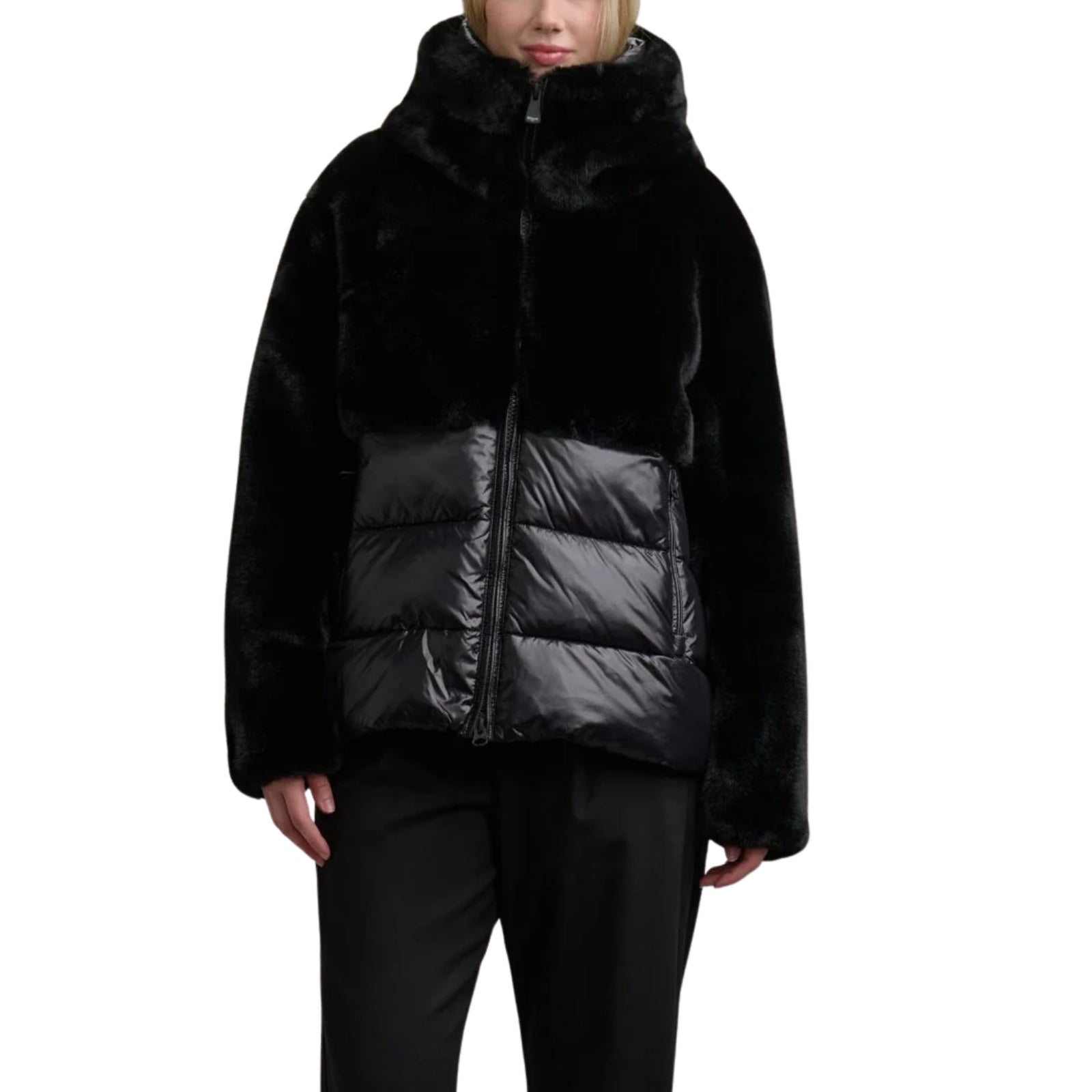 GIUBBETTO NYLON CON PELLICCIA ECO FANEVIL - NERO