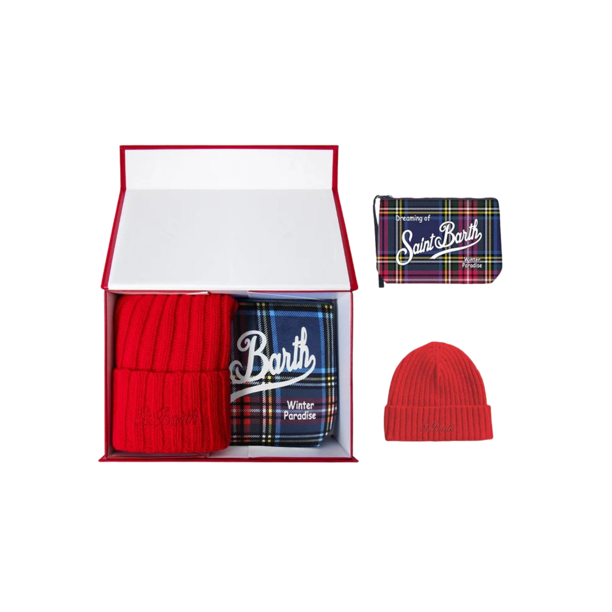 Coordinato Christmas Box con pochette e berretto - Rosso