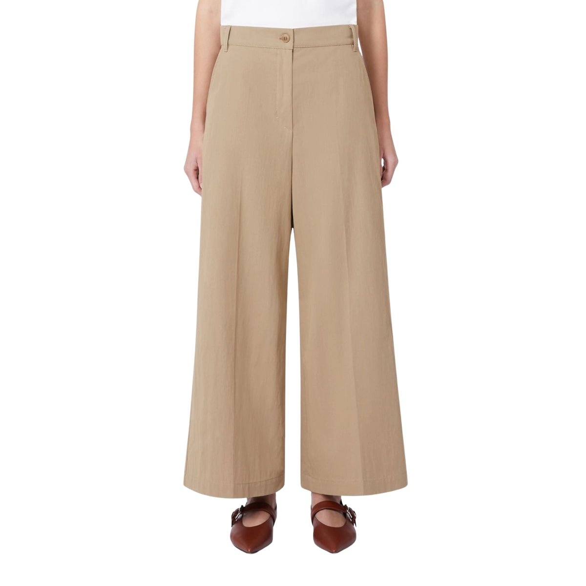 Pantalone wide leg cropped in gabardina - Beige