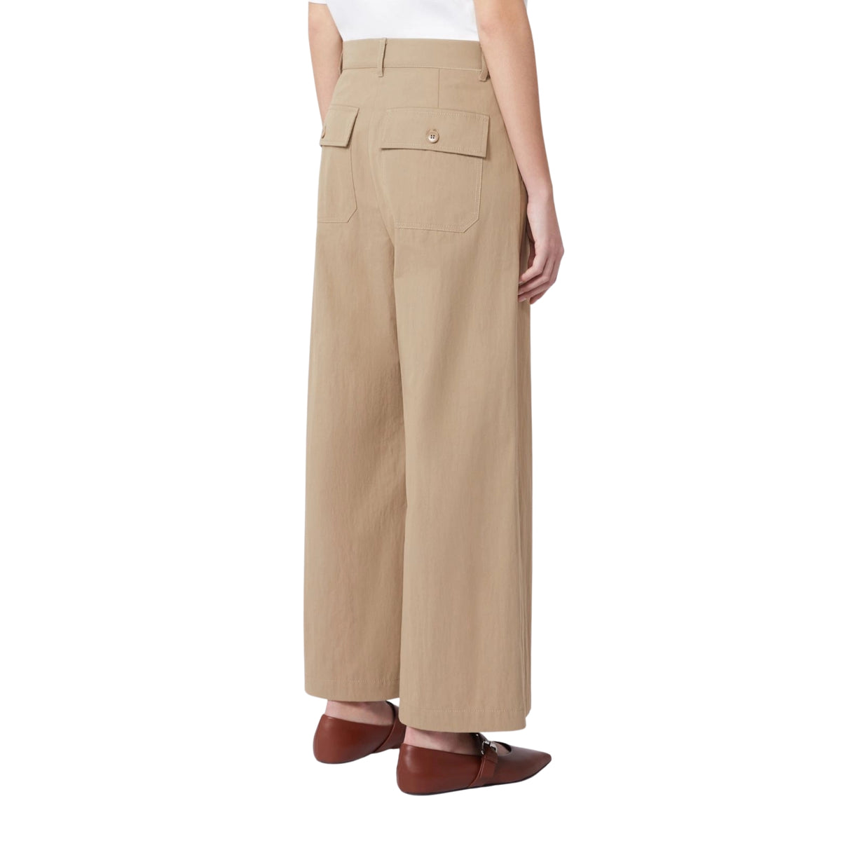 Pantalone wide leg cropped in gabardina - Beige