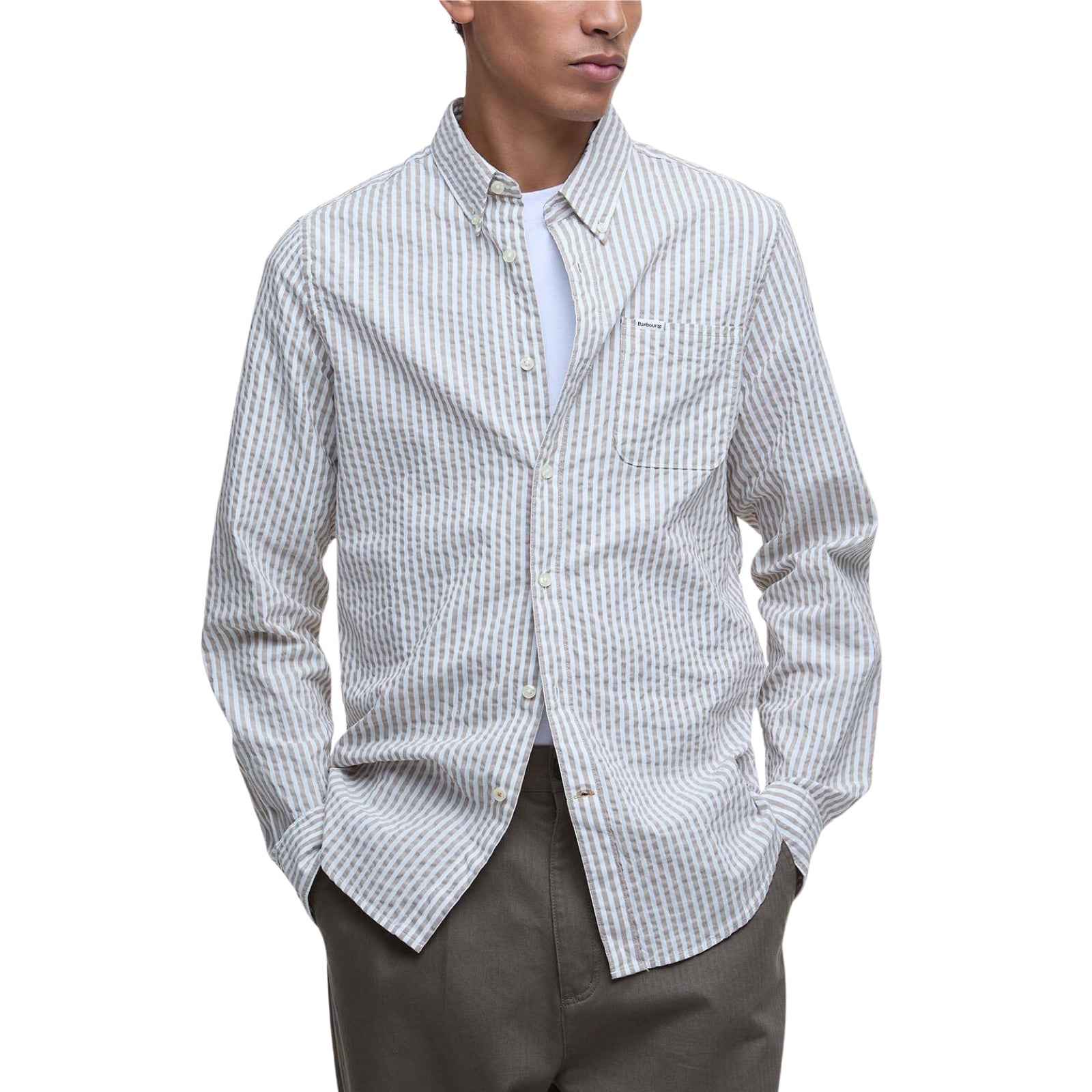 Camicia Cresswell a maniche lunghe in seersucker - STONE