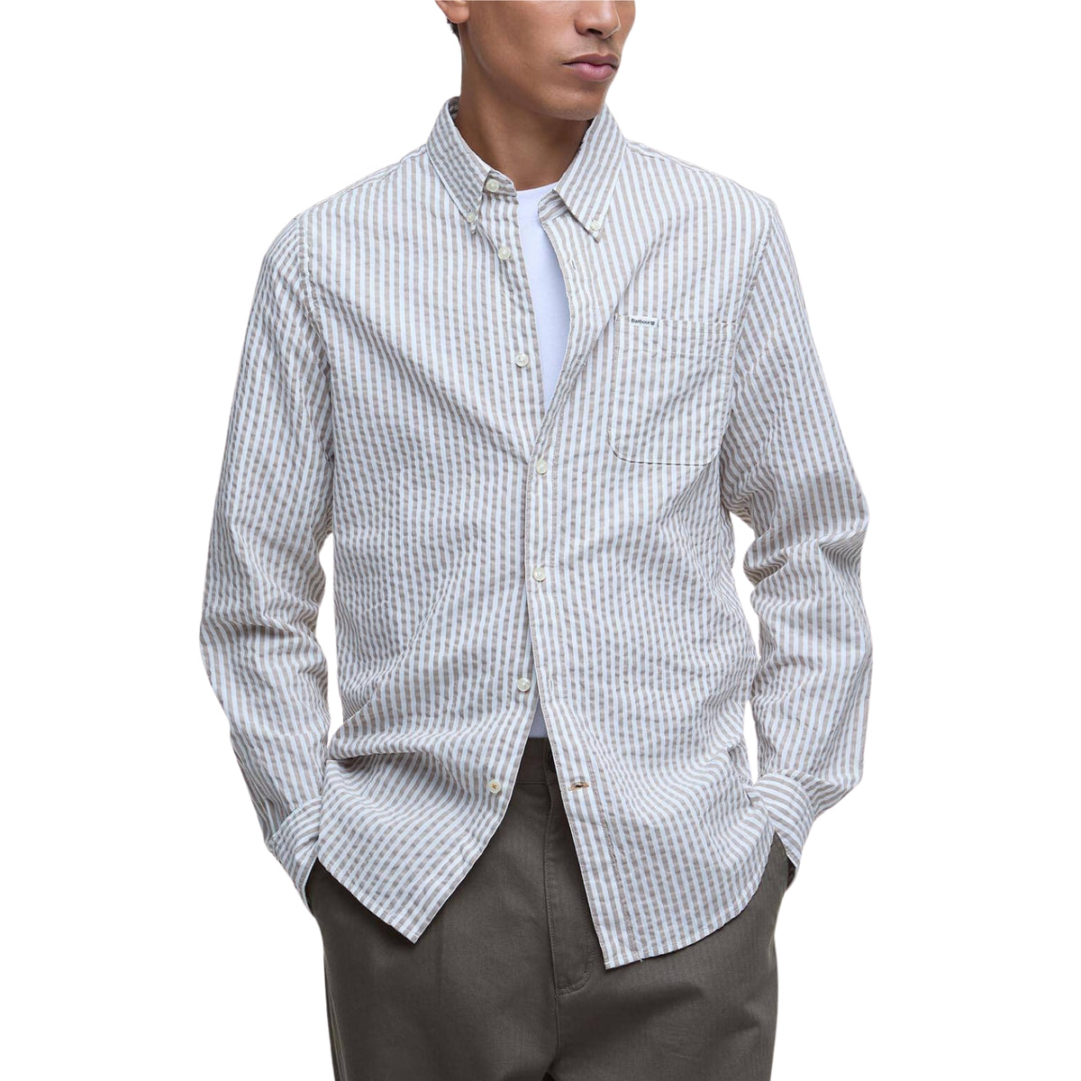 Camicia Cresswell in seersucker a righe - Stone