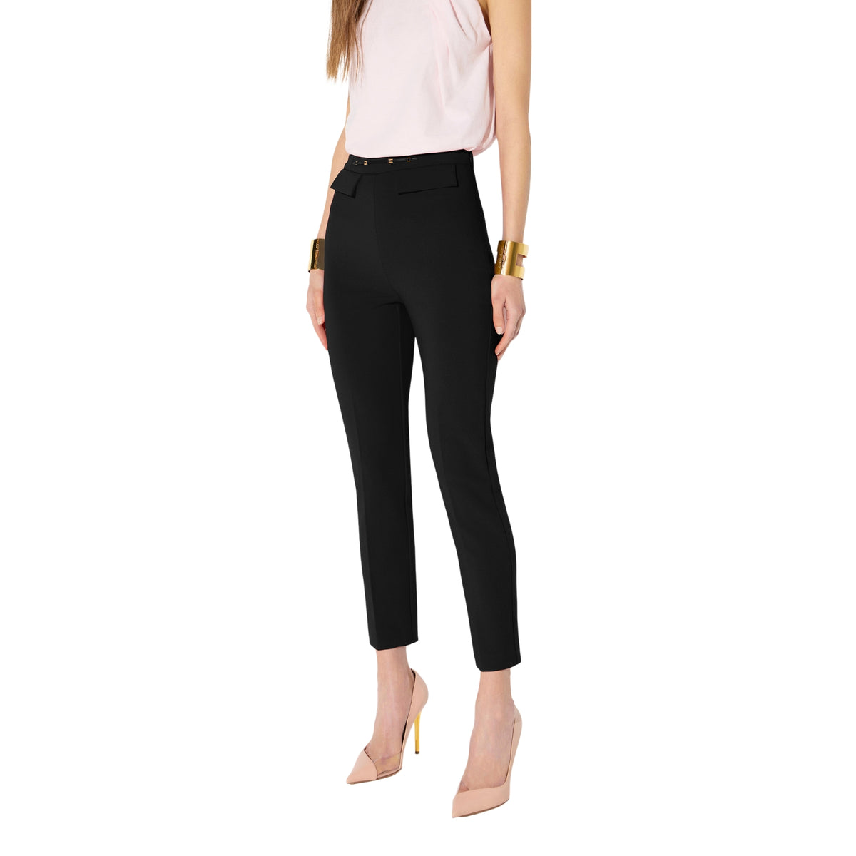 Pantalone in doppio crêpe con morsetto logo - Nero