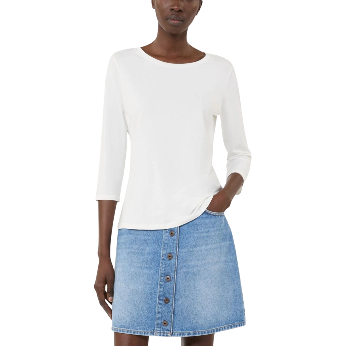 T-shirt basic in jersey di cotone stretch - Bianco
