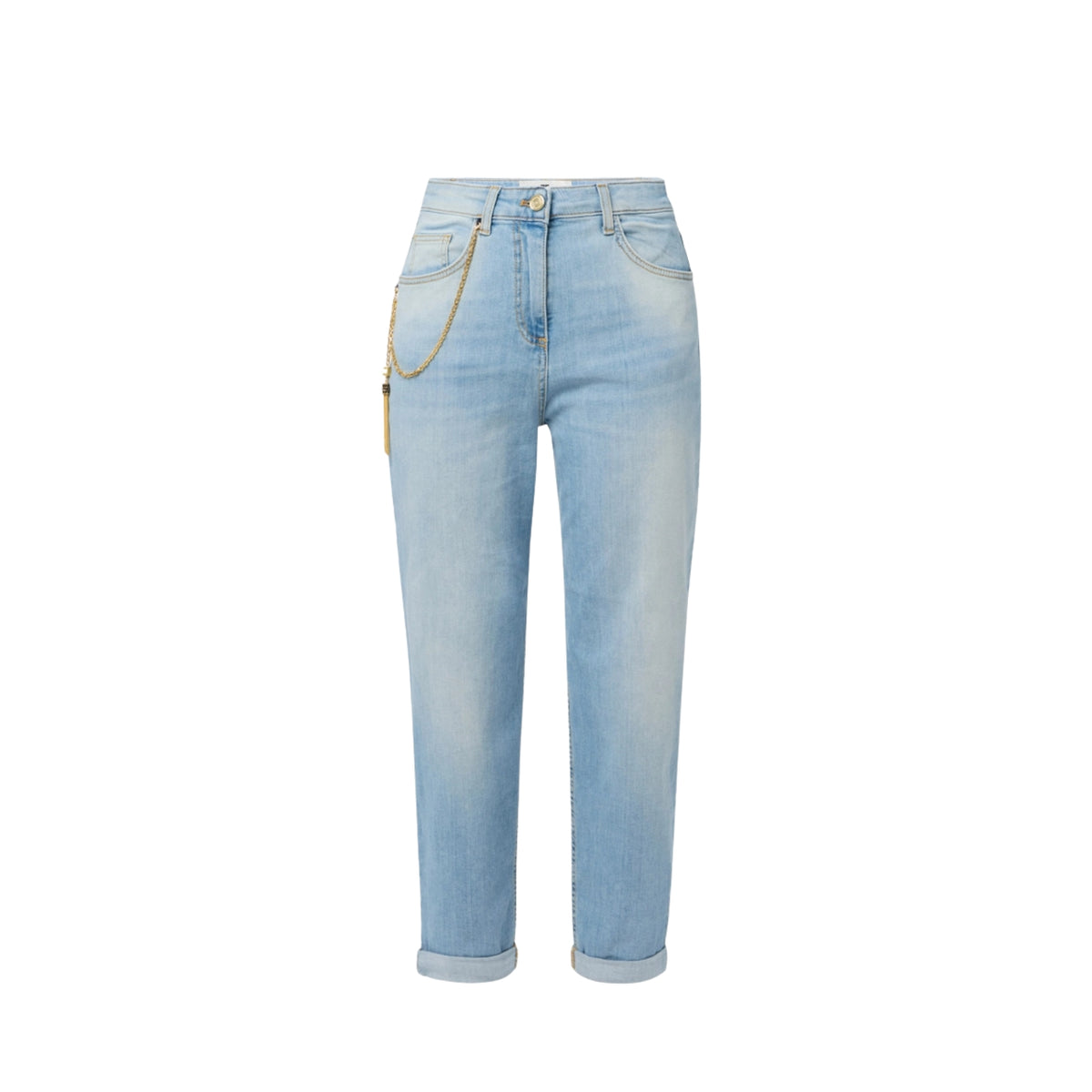 Jeans 5 tasche boyfriend con catena gioiello - Jeans