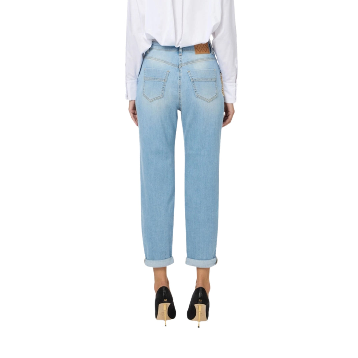 Jeans 5 tasche boyfriend con catena gioiello - Jeans