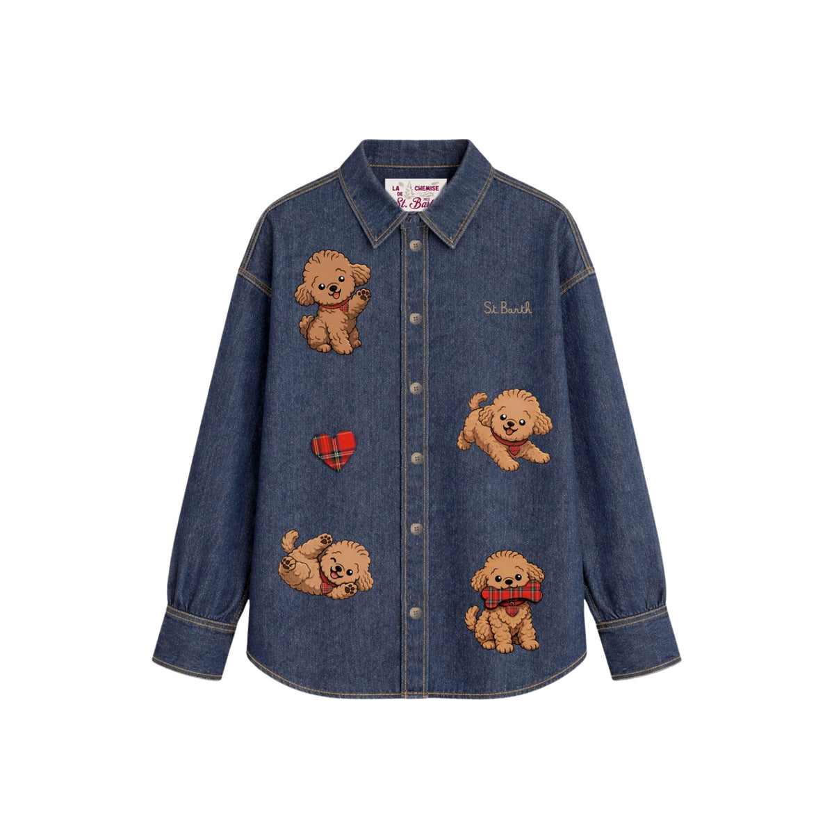 Camicia Gigy in denim di cotone con ricamo barboncini