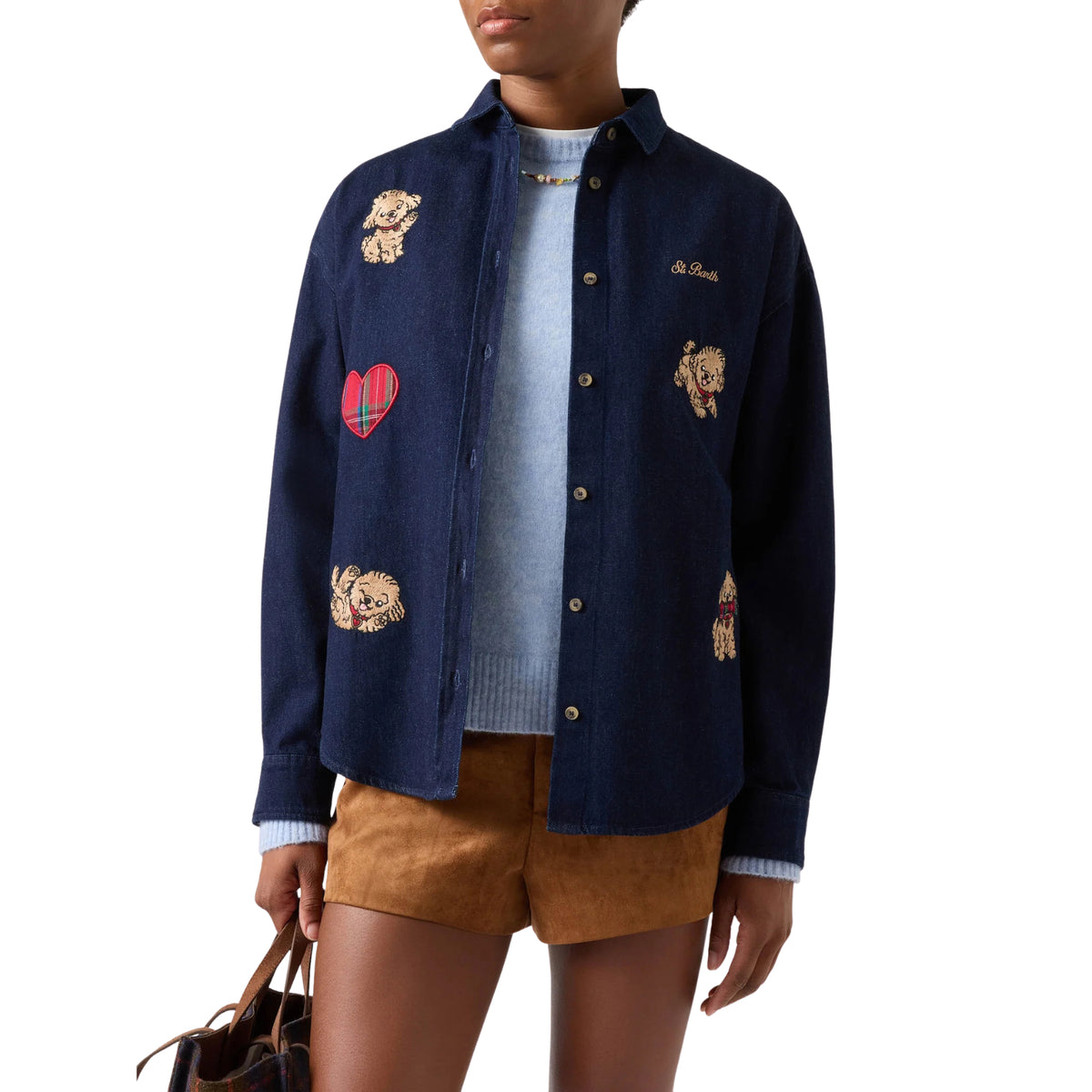 Camicia Gigy in denim di cotone con ricamo barboncini